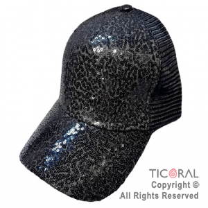 SOMBRERO VISERA TRUCKER LENTEJUELAS NEGRO CAP x 1